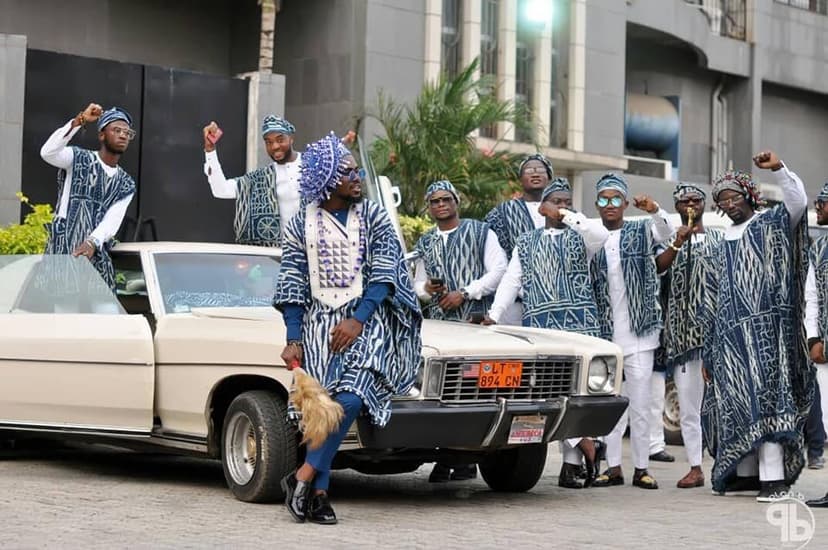 Young Bamiléké men in traditional ceremonial attire